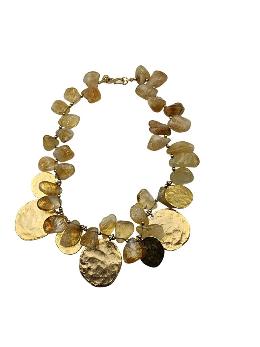 Kenneth Lane Citrine & Gold-Tone Statement Necklace Hammered Discs Gemstone Bead